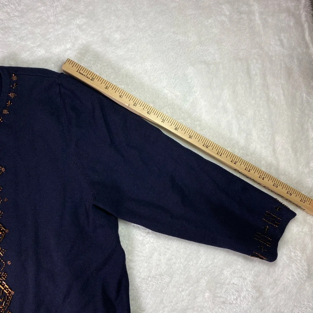 Alfred Dunner Petite Beaded Cardigan Navy Blue Knit Sweater size petite Large - Picture 8 of 8